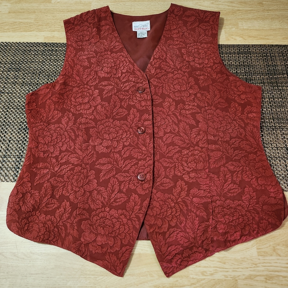Vintage Red Floral Jacquard Victorian Vest | Denim Republic Large - Picture 10 of 12